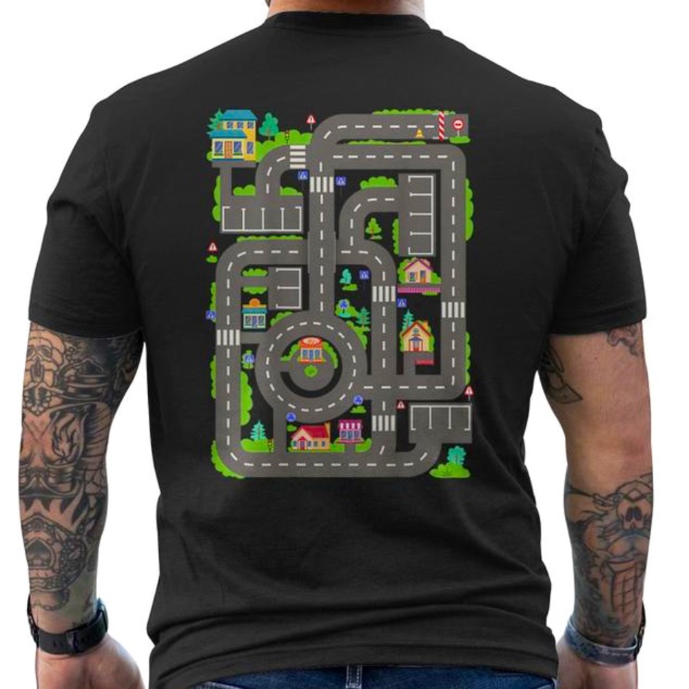 NWOT Mens XL Race Track Car Mat / Play Cars on Dad’s Back Shirt